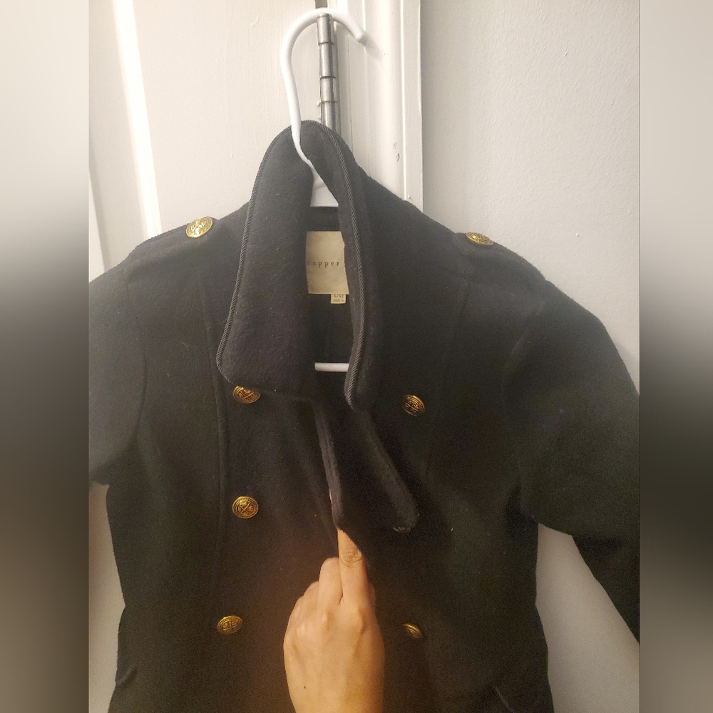 Copper Key Black Kids Double-Breasted Coat with Gold Buttons
